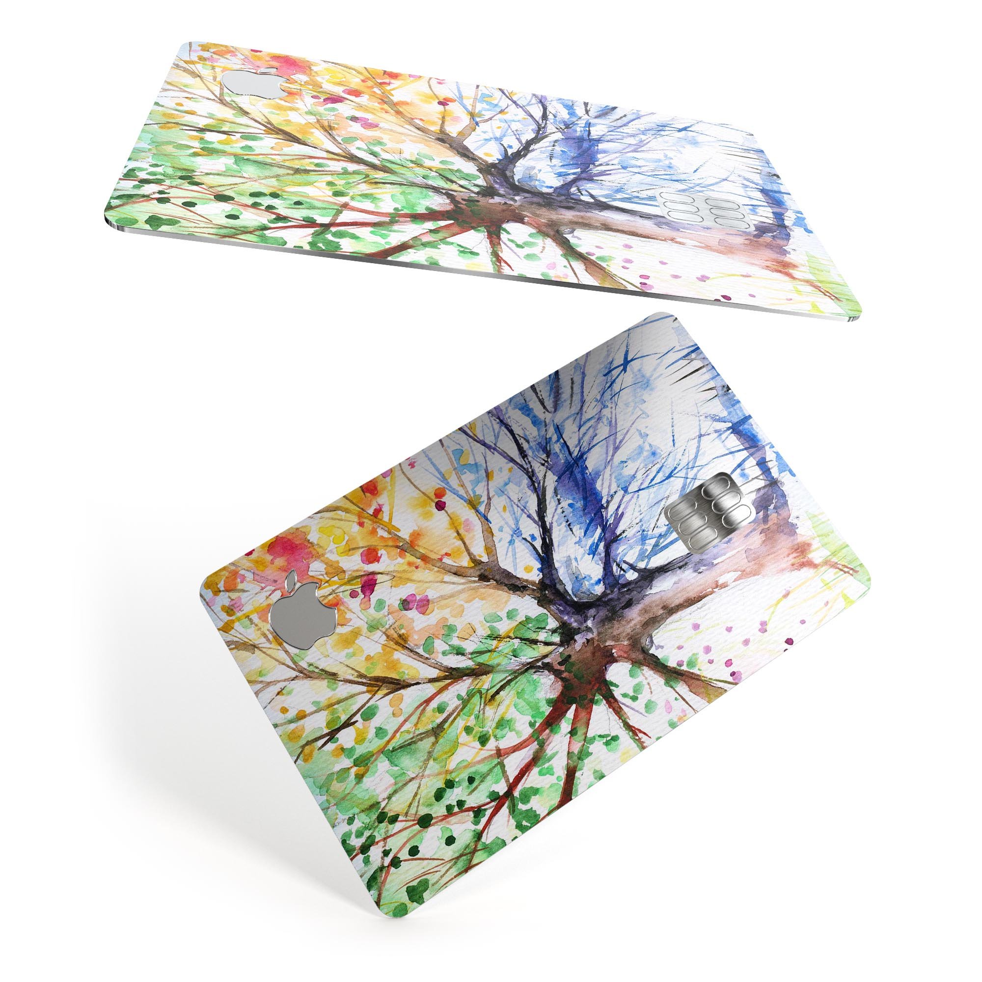WaterColor Vivid Tree decal skin for Apple Card, showcasing vibrant colors and premium vinyl material.